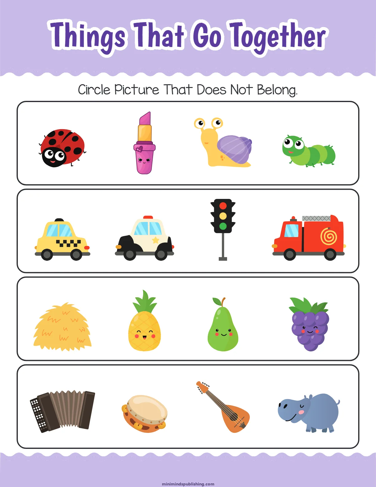 Things That Go Together 24 โ free printable things that go together activity sheet for ages 3-6
