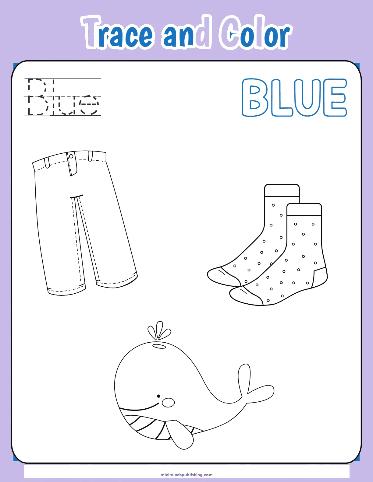 Trace and Color 5 — free printable trace and color activity sheet for ages 4-7