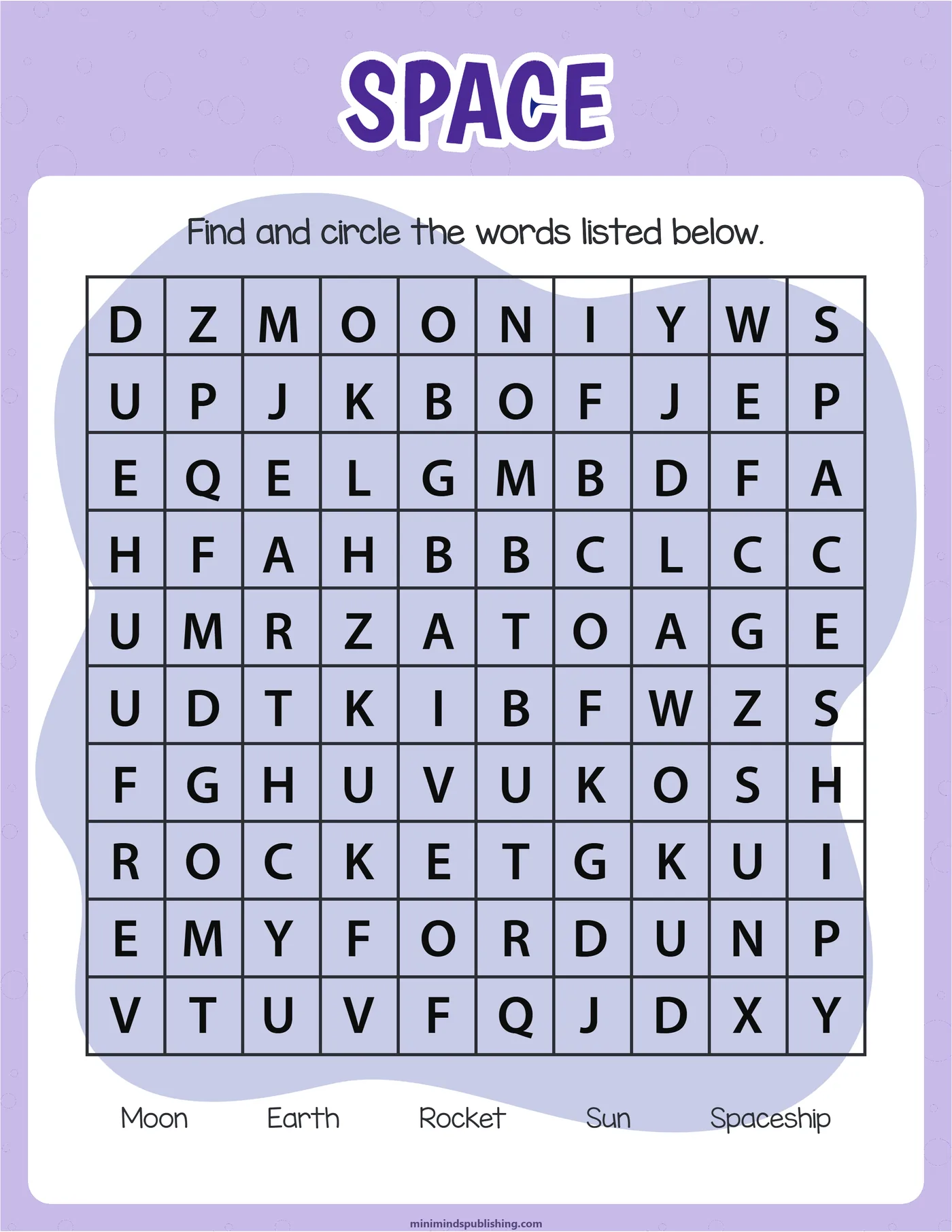 Word Search 21 — free printable word search activity sheet for ages 5-7