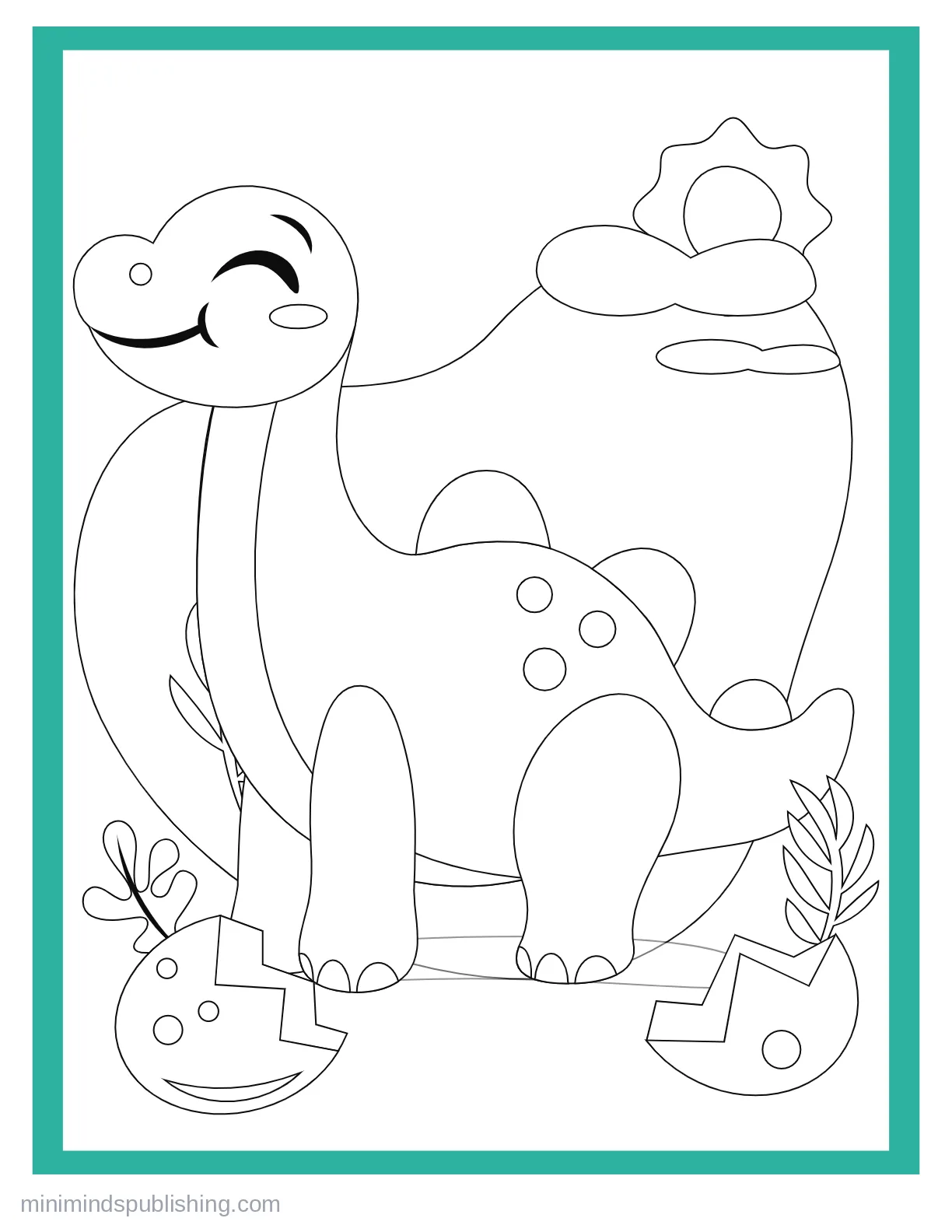 Cute Dinos 11 — free printable cute dinosaurs coloring page for kids