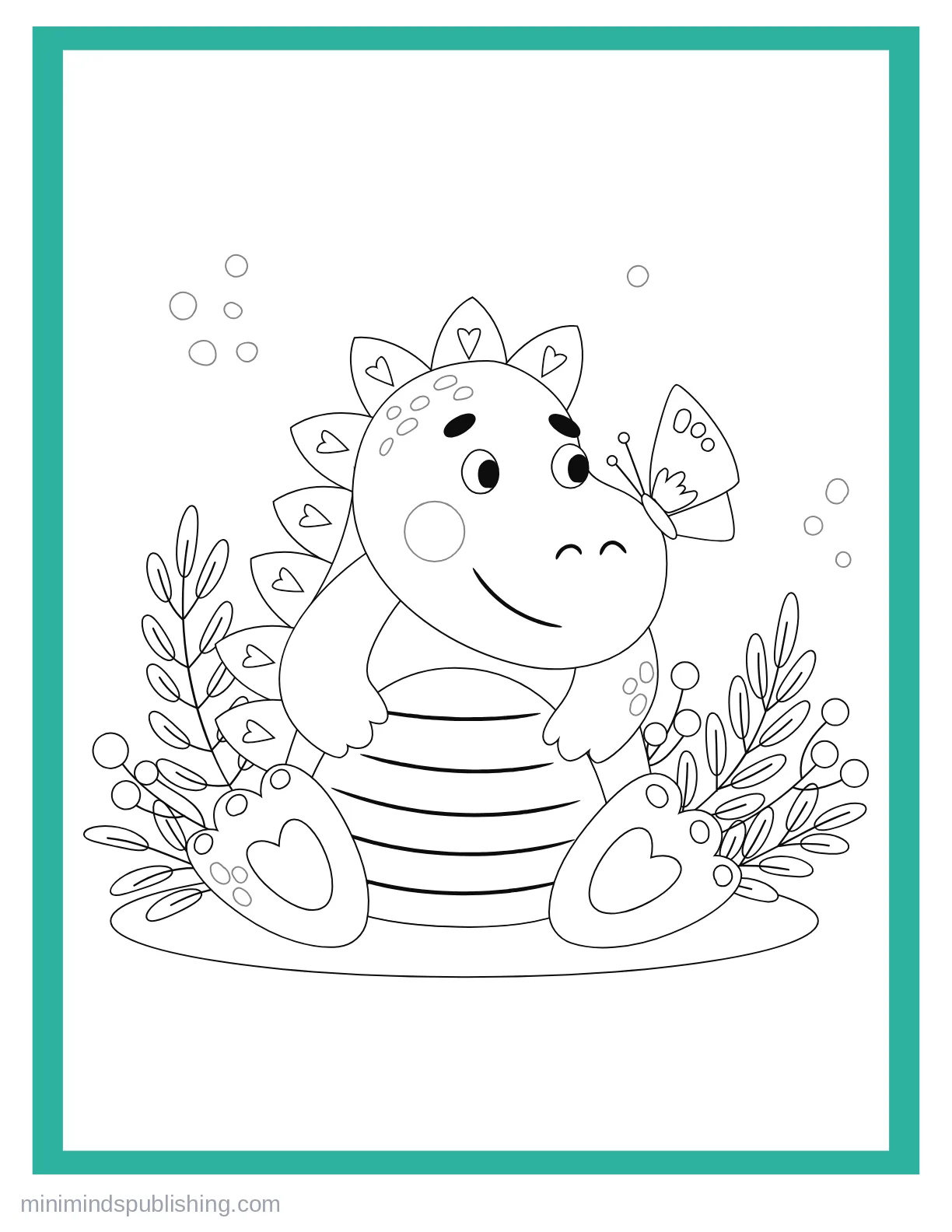 Cute Dinos 12 — free printable cute dinosaurs coloring page for kids