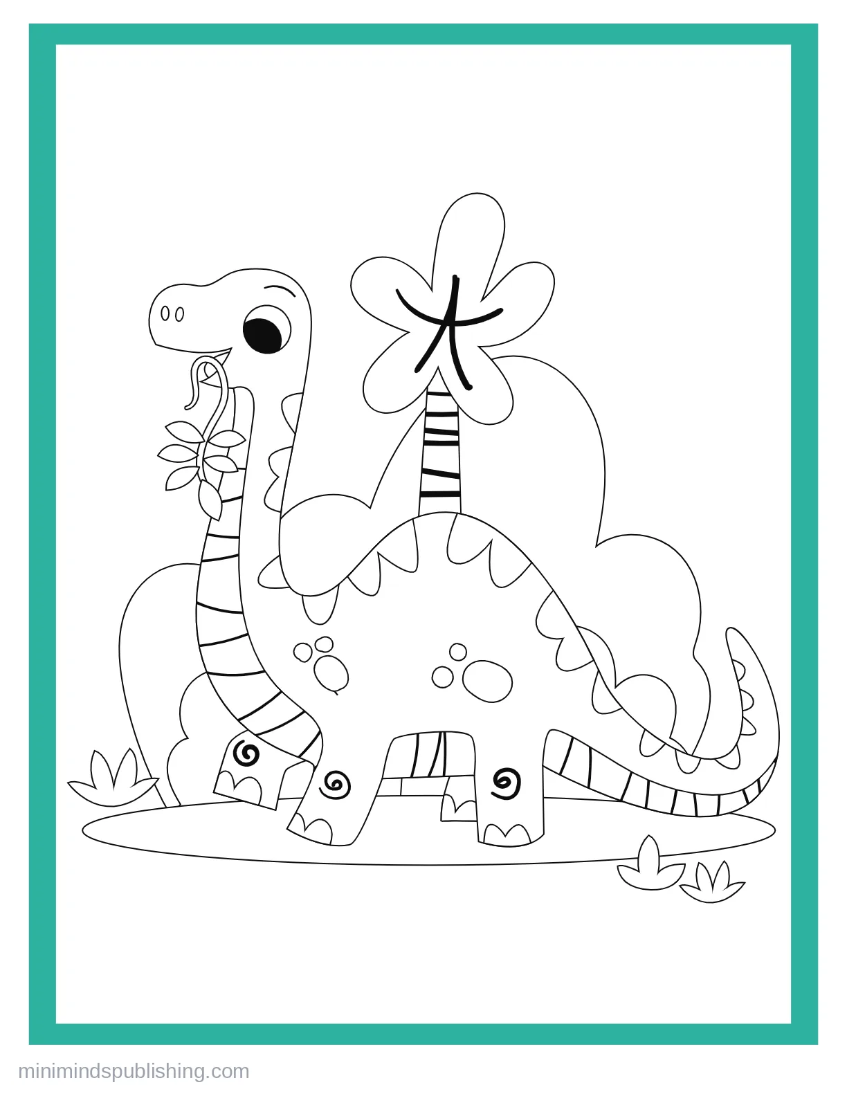 Cute Dinos 13 — free printable cute dinosaurs coloring page for kids