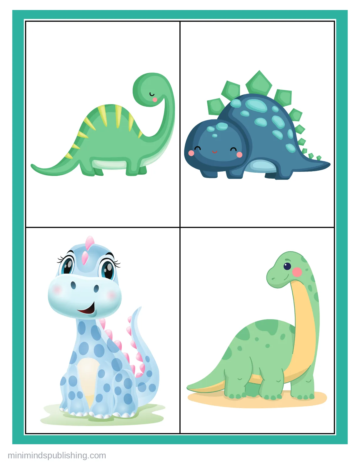 Cute Dinos 20 — free printable cute dinosaurs coloring page for kids