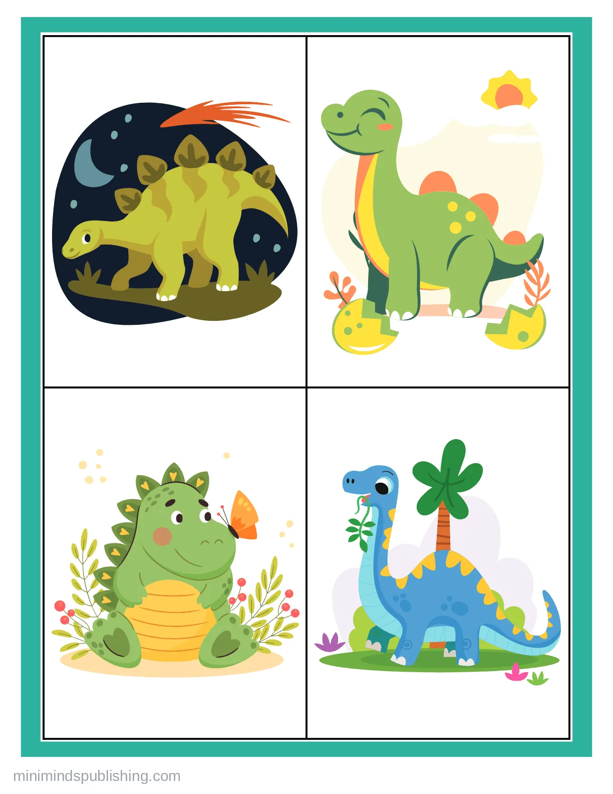 Cute Dinos 22 — free printable cute dinosaurs coloring page for kids