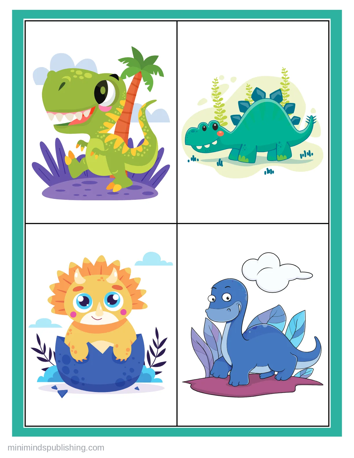 Cute Dinos 23 — free printable cute dinosaurs coloring page for kids