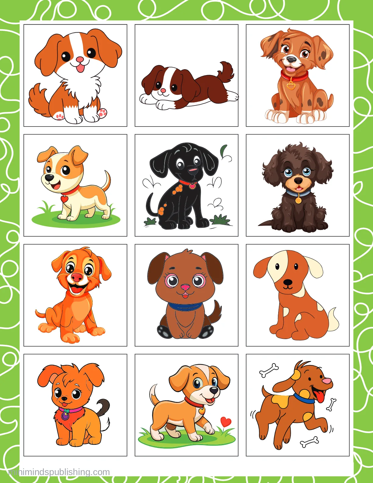 Cute Puppies 1 — free printable cute puppies coloring page for kids