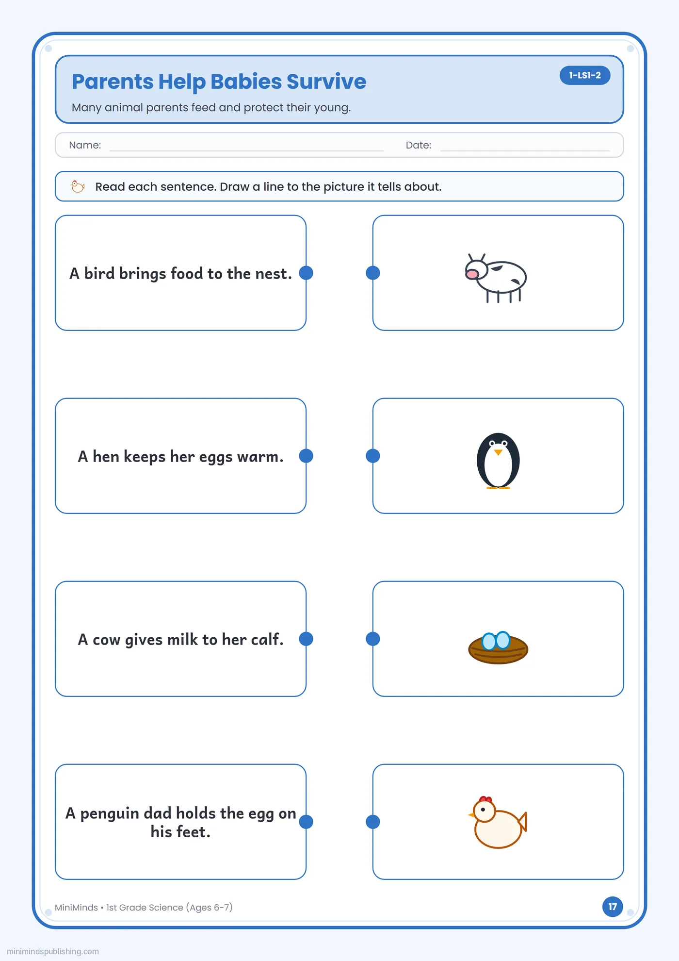 Parents Help Babies Survive — free printable 1st Grade science worksheet for ages 6-7