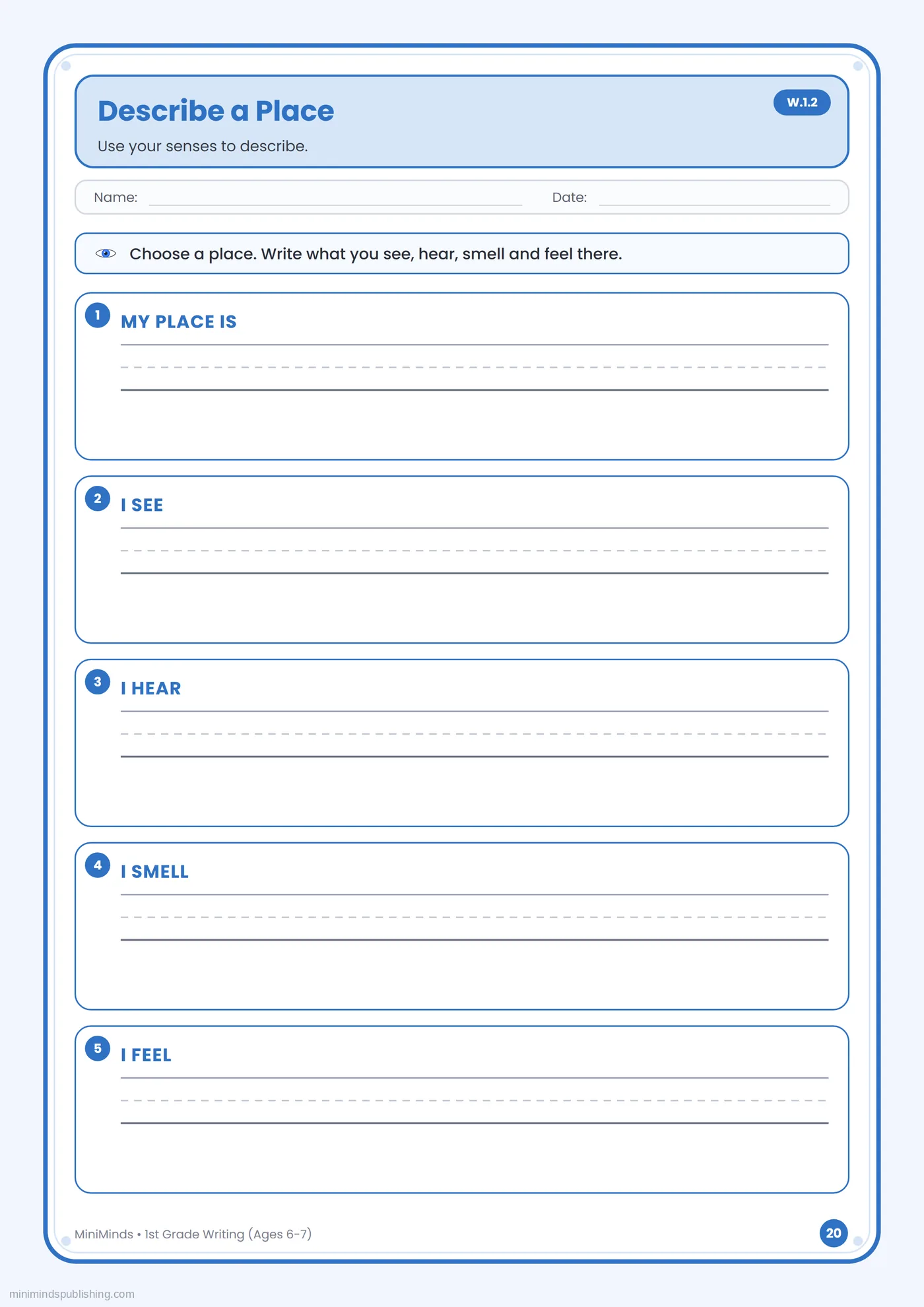 Describe a Place — free printable 1st Grade writing worksheet for ages 6-7