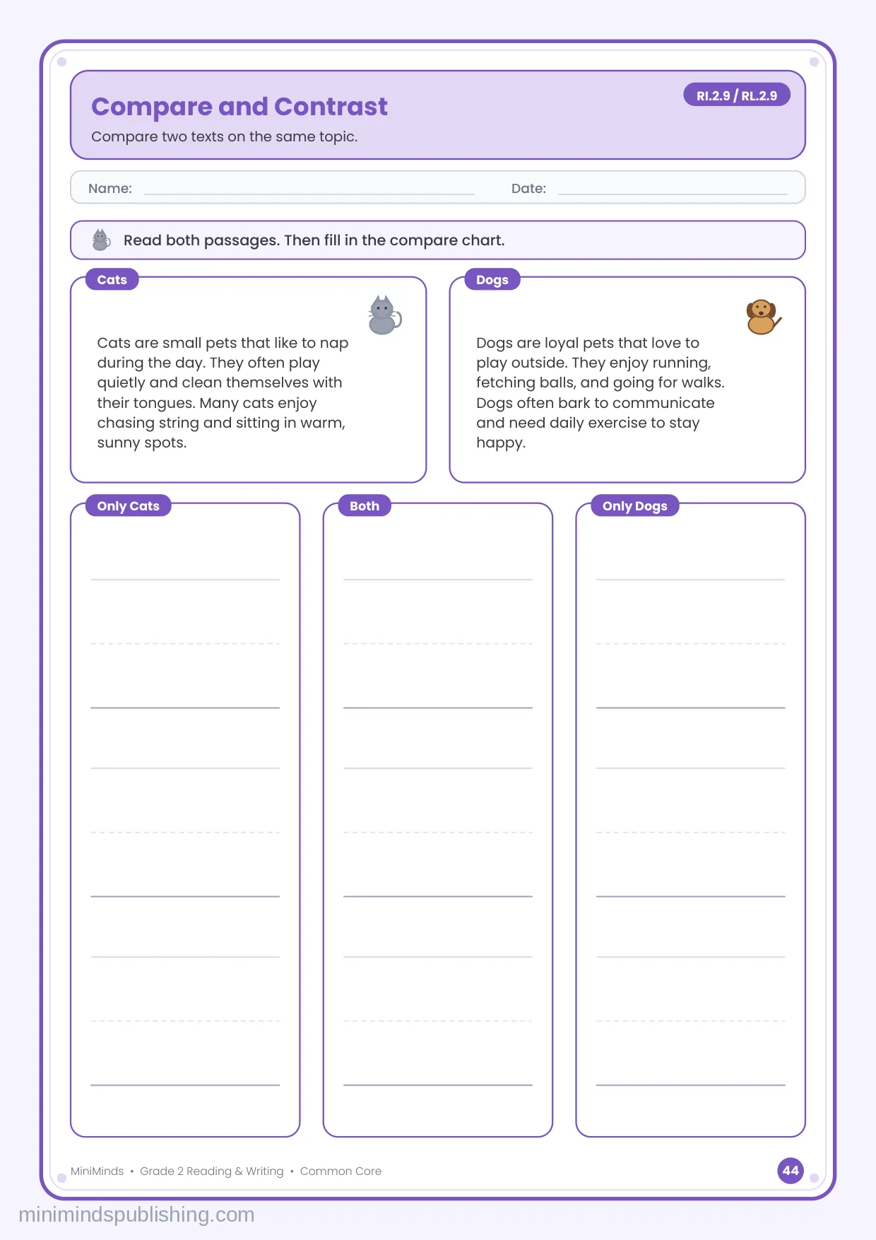 Compare and Contrast — free printable 2nd Grade reading & writing worksheet for ages 7-8