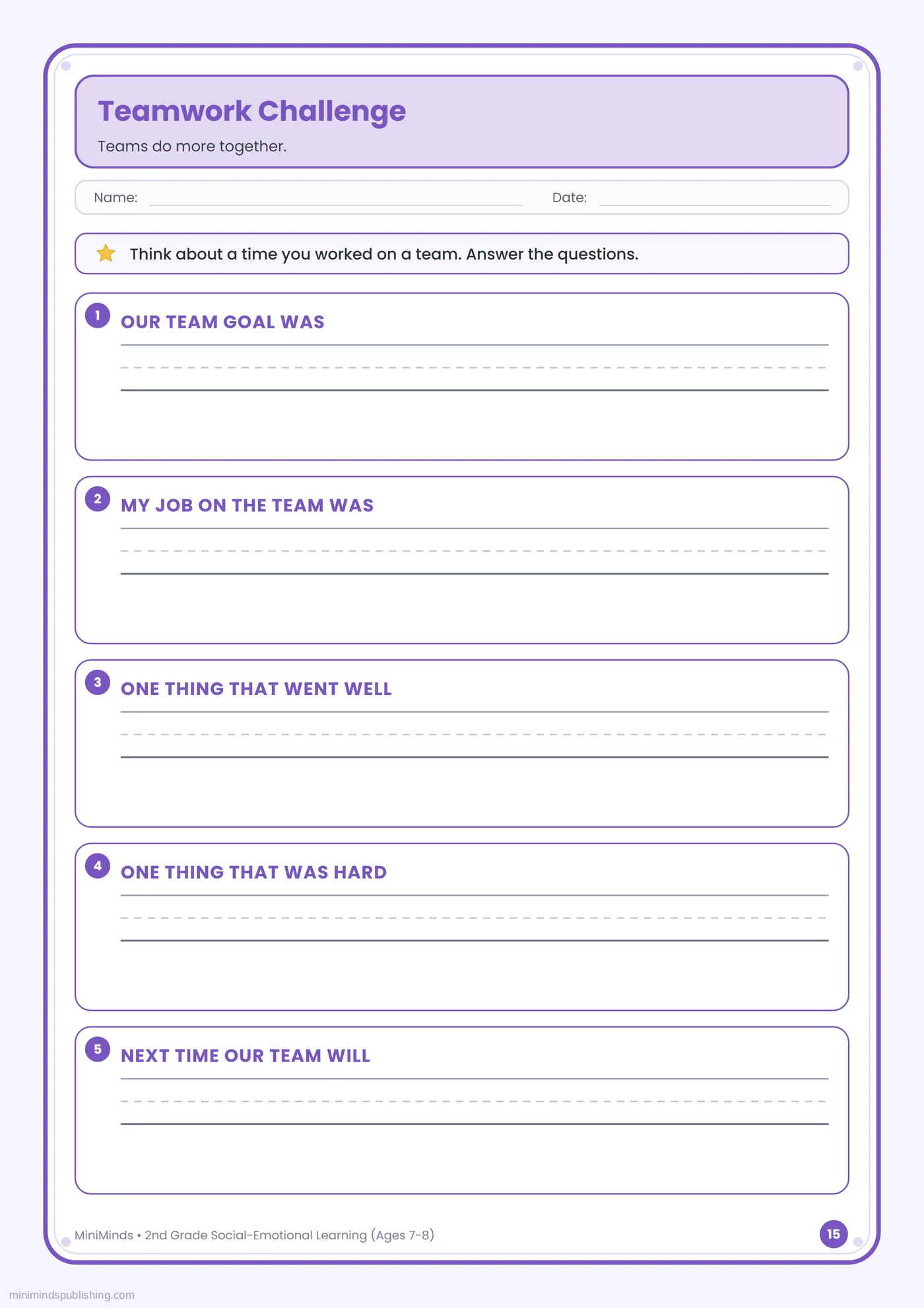 Teamwork Challenge — free printable 2nd Grade social-emotional learning worksheet for ages 7-8