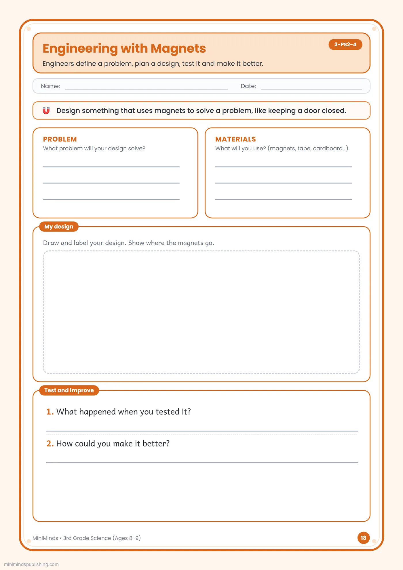 Engineering with Magnets — free printable 3rd Grade science worksheet for ages 8-9