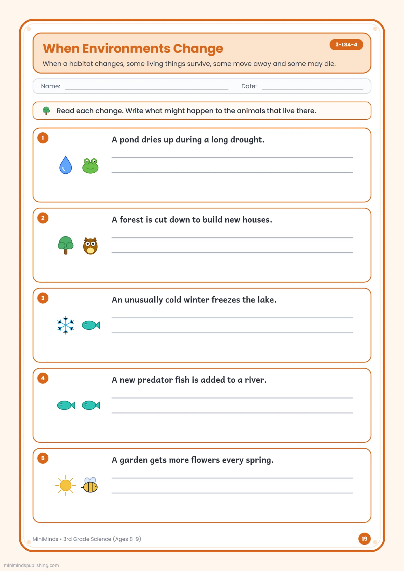 When Environments Change — free printable 3rd Grade science worksheet for ages 8-9