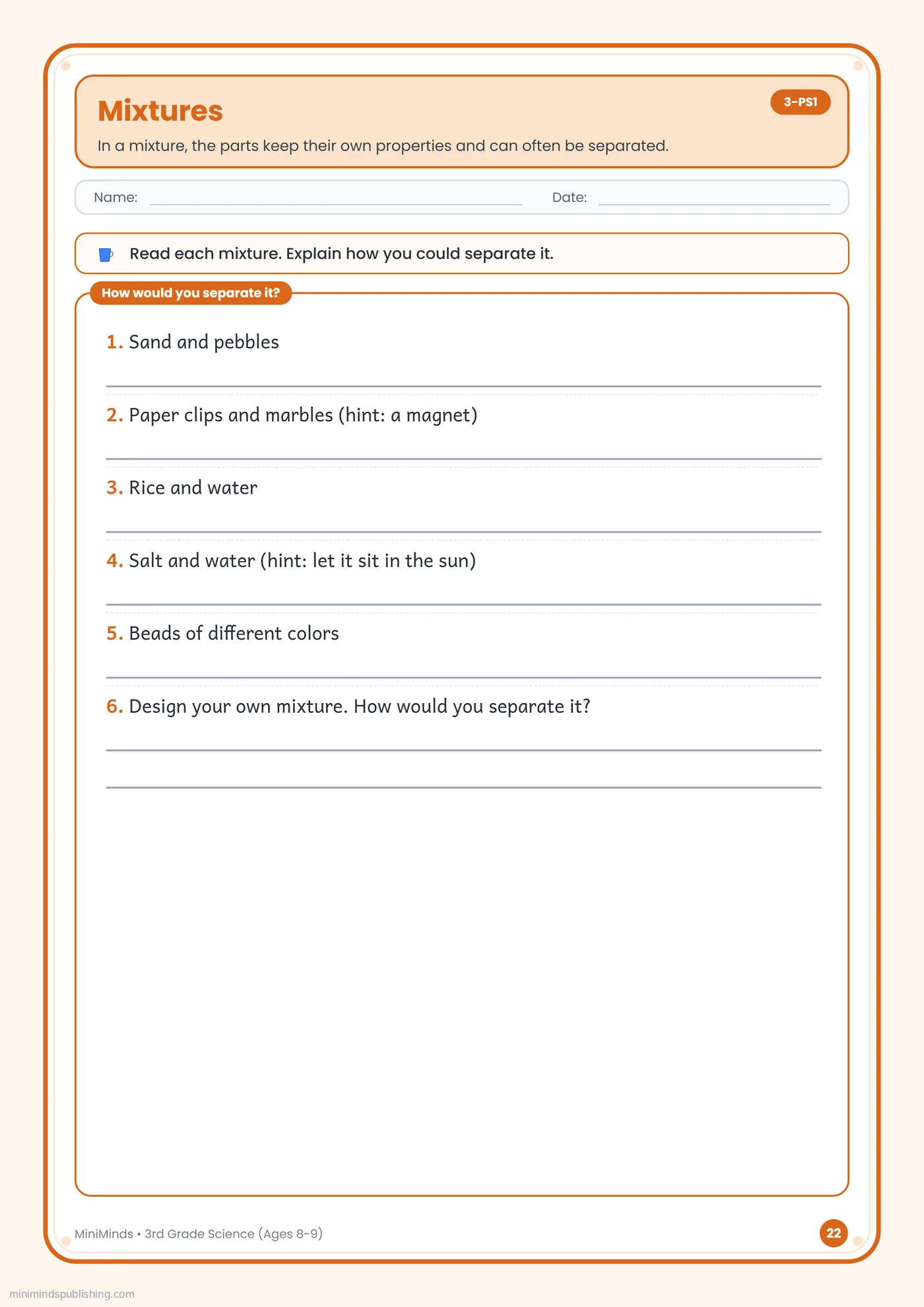 Mixtures — free printable 3rd Grade science worksheet for ages 8-9