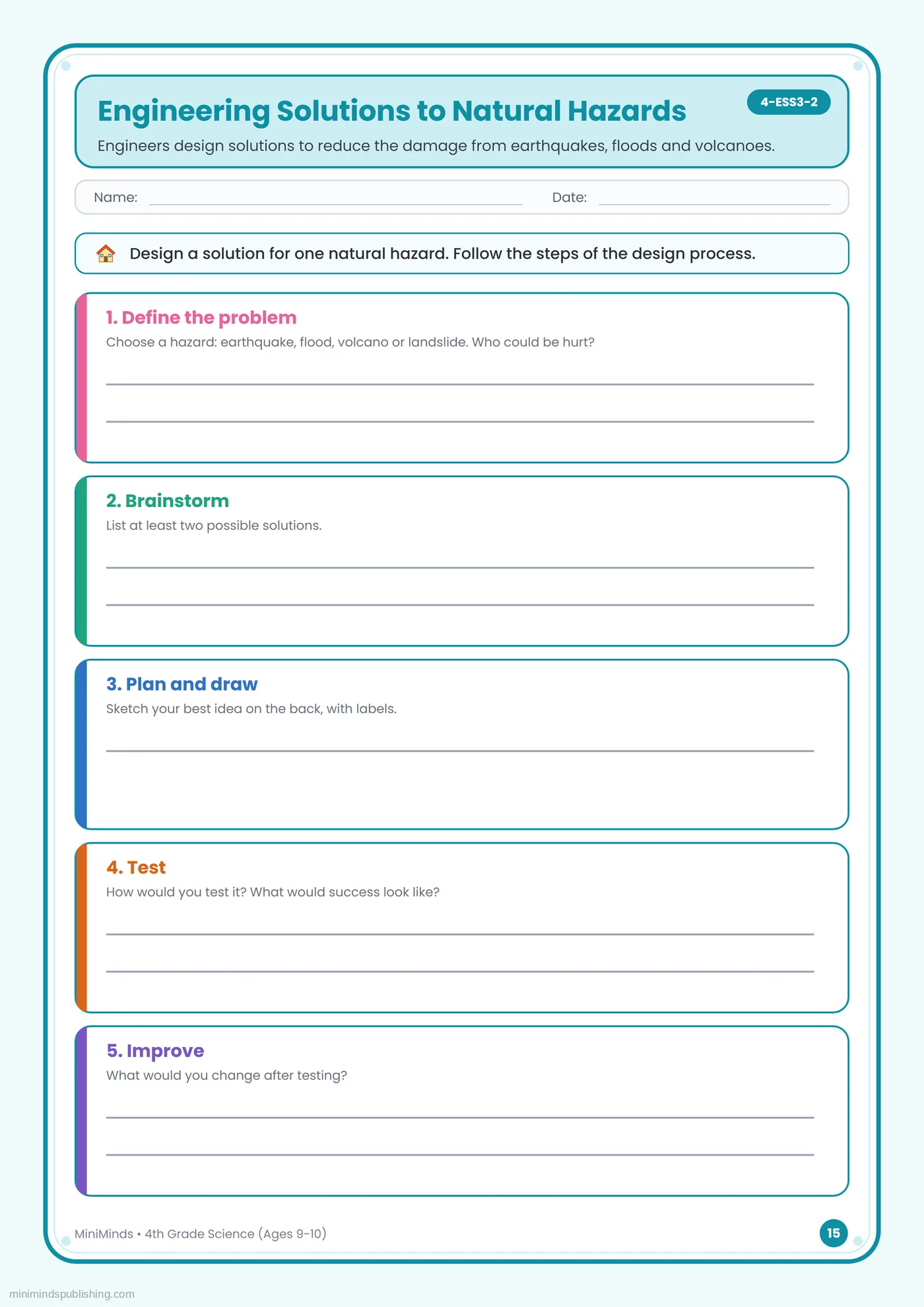 Engineering Solutions to Natural Hazards — free printable 4th Grade science worksheet for ages 9-10