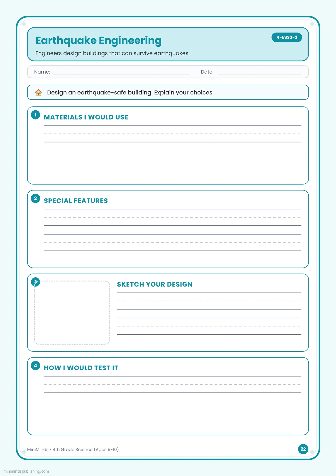 Earthquake Engineering — free printable 4th Grade science worksheet for ages 9-10
