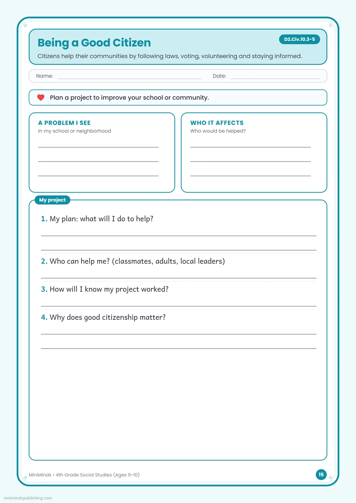 Being a Good Citizen — free printable 4th Grade social studies worksheet for ages 9-10