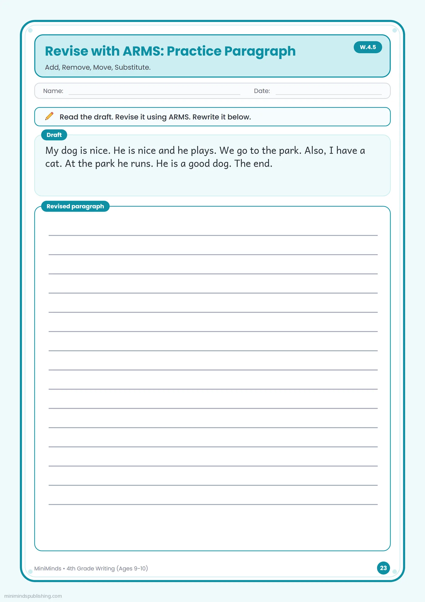 Revise with ARMS: Practice Paragraph — free printable 4th Grade writing worksheet for ages 9-10