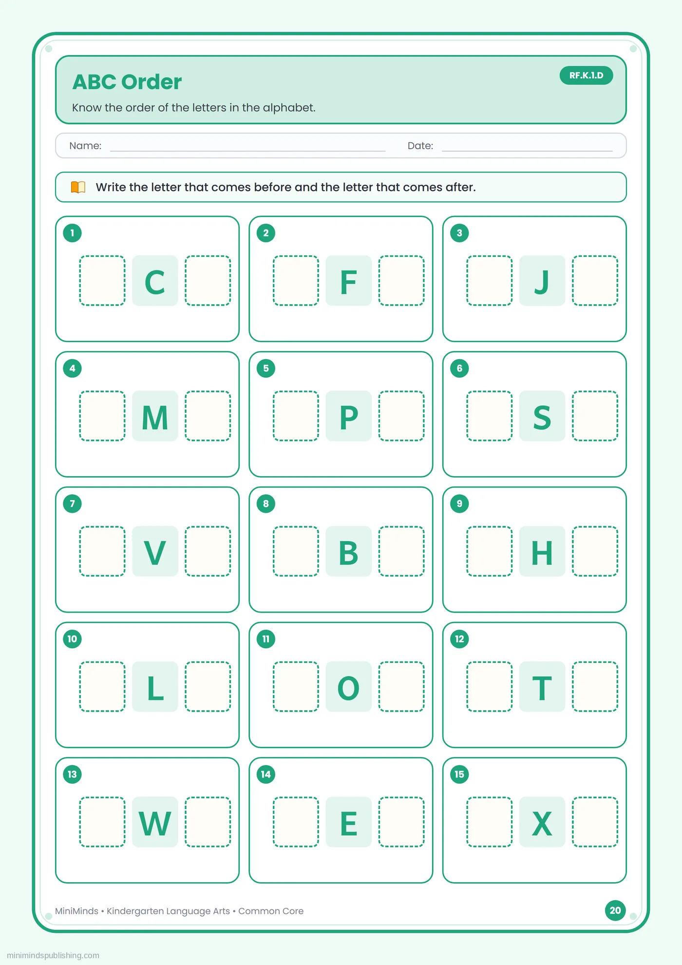 ABC Order — free printable Kindergarten reading & writing worksheet for ages 5-6