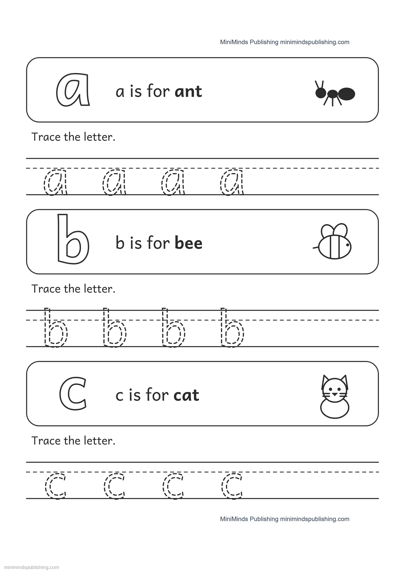 Trace the Lowercase Letters a, b, c — Free Pre-K Worksheet (PDF)