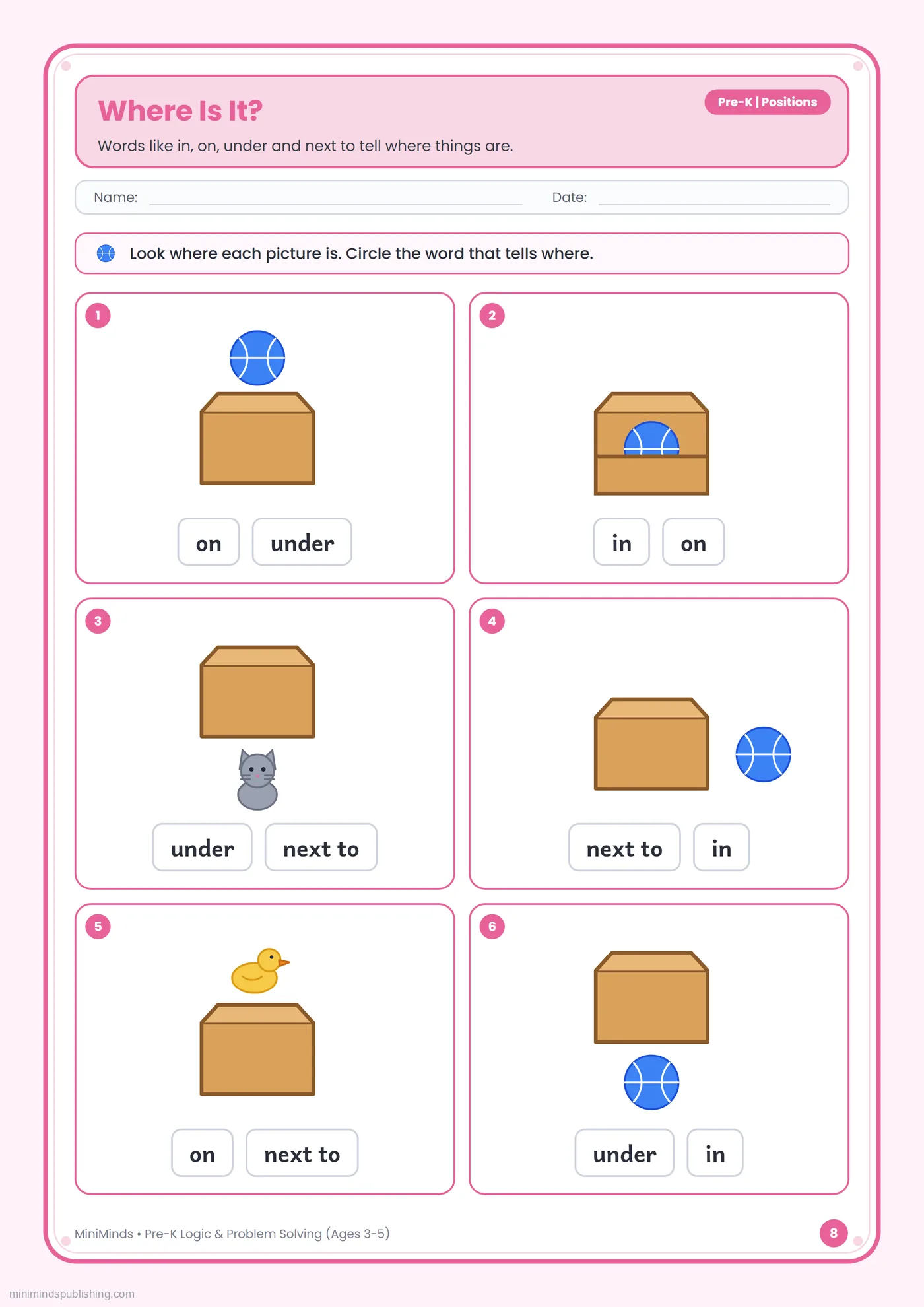 Where Is It? — free printable Pre-K logic & problem solving worksheet for ages 3-5