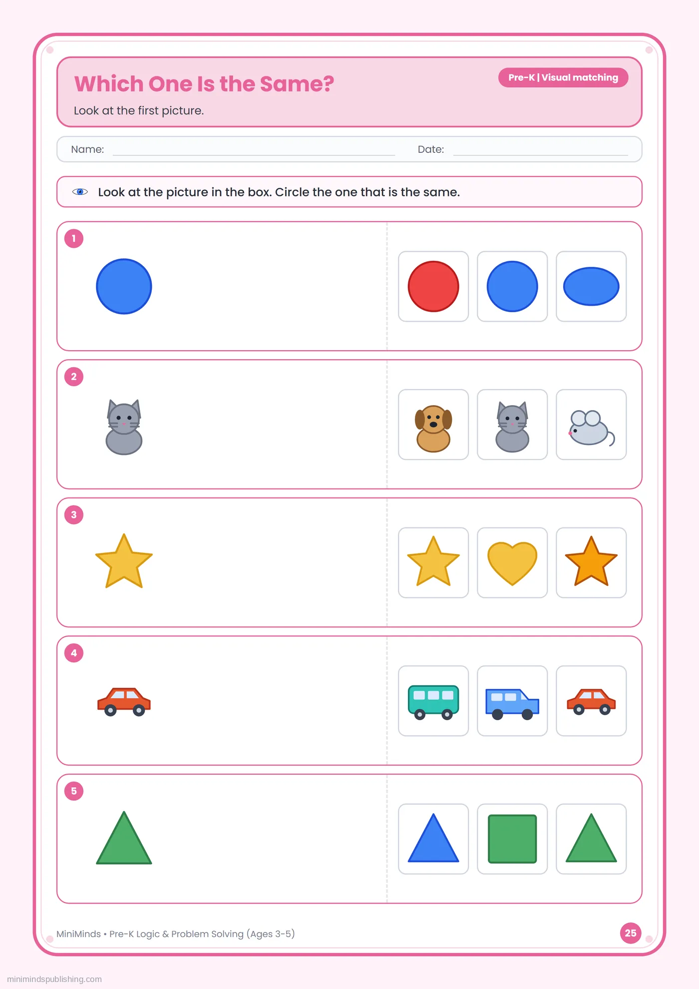 Which One Is the Same? — free printable Pre-K logic & problem solving worksheet for ages 3-5